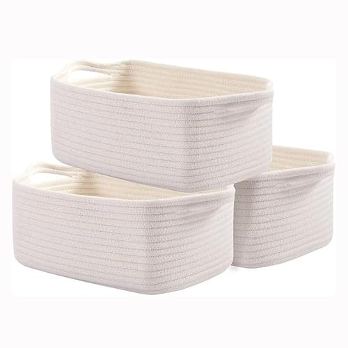 HGZBS Cotton Rope Storage Baskets for Shelves, Decorative Woven Baskets for Closet Storage, Laundry Basket for Toy Towel Storage, Empty Gift Basket for Bathroom Organizer (White, 3 Pack)