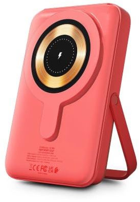 Urban Factory MAGNEE Power Powerbank Magnétique sans Fil 10000mAh Sugar Coral – Batterie Externe Magsafe 15W, USB-C & USB-A, Écran LED, Support