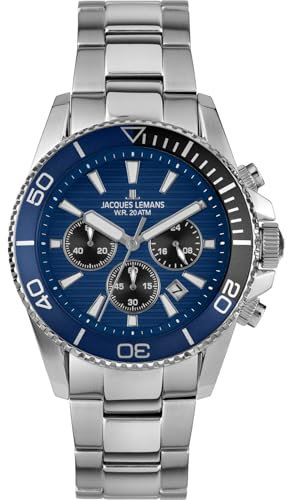 JACQUES LEMANS Herrenuhr für Taucher Chronograph Edelstahl/Blau 1-2206H