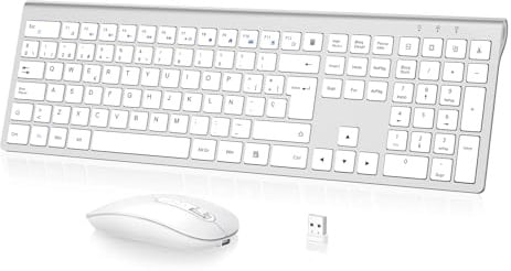 Combo Teclado y Ratón Inalámbrico- cimetech Teclado y ratón Recargable 2.4G, QWERTY Español Layout, Teclado de diseño ergonómico, Ultrafino para Ordenador/PC/portátil/Windows 10/8/7(Plata)