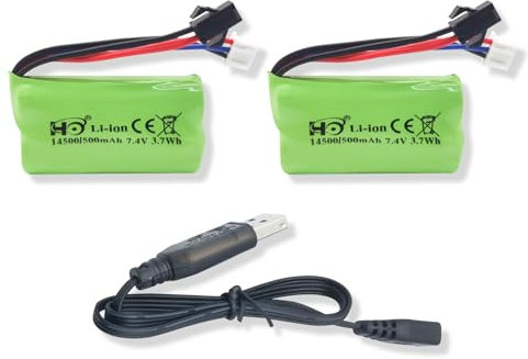 BORSCELLOR 2PCS 7.4V 500mAh SM-2P Plug-in Rechargeable RC Vehicle Li-ion Battery for Remote control toys, model cars, off-road vehicles, electric gumball blasters and other devices that require re