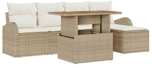 vidaXL Garten-Sofa-Set mit Speicher 6 pcs Beige Poly Rattan, Outdoor Sofa Set, rechteckig modular, Bequeme Gartenlounge, stylisches wetterfestes Möbel für Terrasse