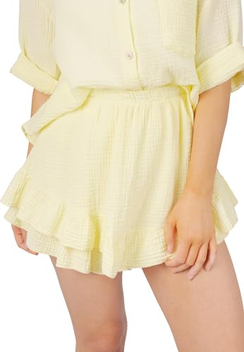Damen Musselin Hosen Rock kurz mit Rüschen, 100% Baumwolle luftig - Lorena