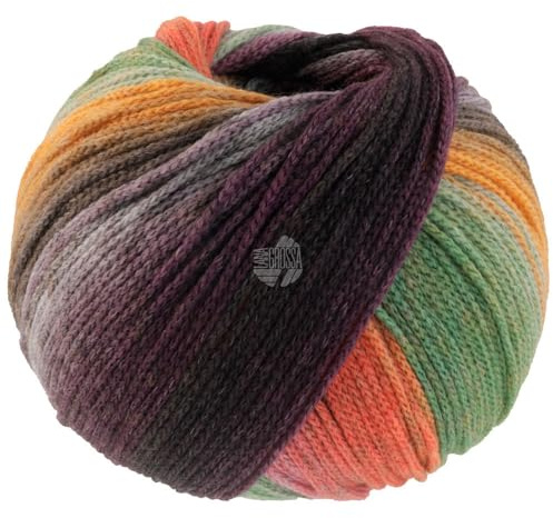 LANA GROSSA Farfalla | Leichtes Kettengarn aus weicher Merinowolle mit effektvollem Streifenmuster | Handstrickgarn aus 94% Schurwolle & 6% Polyamid| 50g Wolle zum Stricken & Häkeln | 250m Garn FB 9