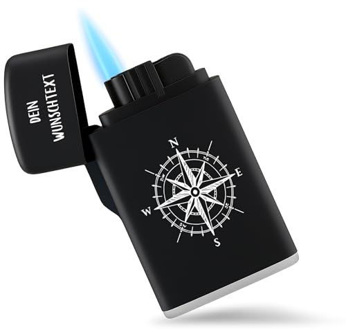 Shirtracer Sturmfeuerzeug personalisiert Kompass mit Text | Schwarz, 6,5 x 4 cm, Feuerzeug, Jet, Jetflame, Gas, nachfüllbar, Jetflamme, Wind, Segeln, Hafen, Maritim, Anker, Meer