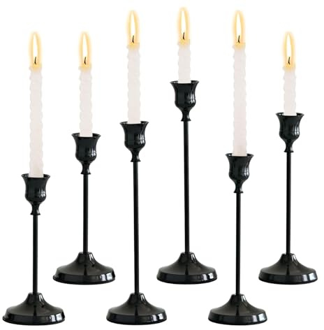 JurciCat Kerzenständer Schwarz Dekorativer Vintage Kerzenhalter Stabkerzenhalter Tischdeko 16/19/22cm für Party Hochzeit Deko Tabelle Coming of Age Zeremonie Geburtstagsfeiern (Schwarz 6 Stück)