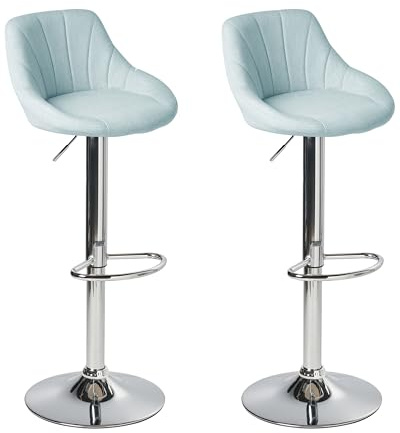Beliani Set of 2 Swivel Bar Chairs Traditional With Footstool Height Adjustable Traditional Upholstered Fabric Light Blue Lucca