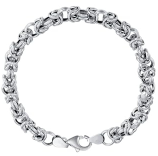 Althum Italienischer Stil 925 Sterling Silber 6 MM Byzantinische Kette Armband Dickerer Link Armreif 17/20/ 22 Zentimeter Schmuck Geschenk für Männer Frauen