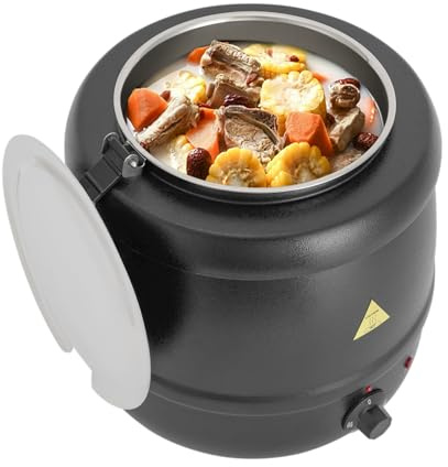 DAHAD Suppenkessel Elektrisch 10L, Suppentopf mit Klappdeckel und und Deckel, Elektrisch Suppenkessel mit herausnehmbarem Edelstahl Einsatz, bis 80°C, Suppenwärmer für Buffet Catering Gastro und Party