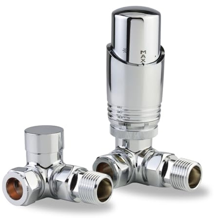 LavaTherm Thermostatic Radiator Valve TRV – 15 mm Corner – Energy Saving Central Heating Radiator Valve – Premium Brass Replacement TRV and Lockshield – Chrome
