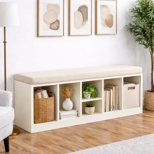 SLUMBER HOME Waterproof Bench Cushion 108cm x 45cm x 5cm For Shoe Storage Soft, Durable, Removable & Machine Washable Seat Pad, Cabinets, Bookcase, Garden & Indoor/Outdoor Seating Cream