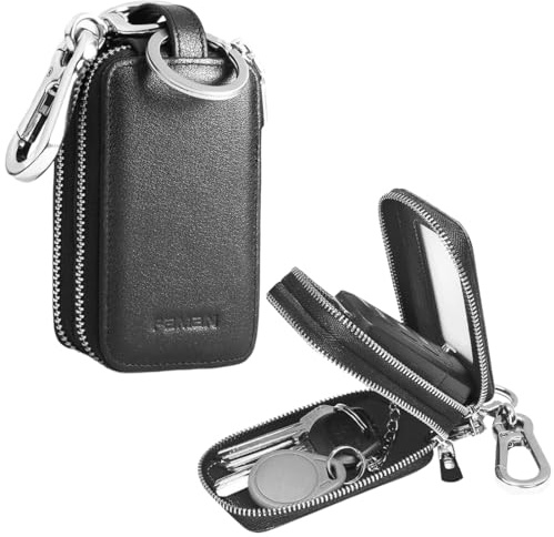 Schlüsseletui Leder, Schlüsselmäppchen, Autoschlüssel Hülle, Auto Schlüsselanhänger Hülle aus Leder, Autoschlüsselhalter mit Metallhaken und Schlüsselring, Auto Zubehör, für Männer und Frauen