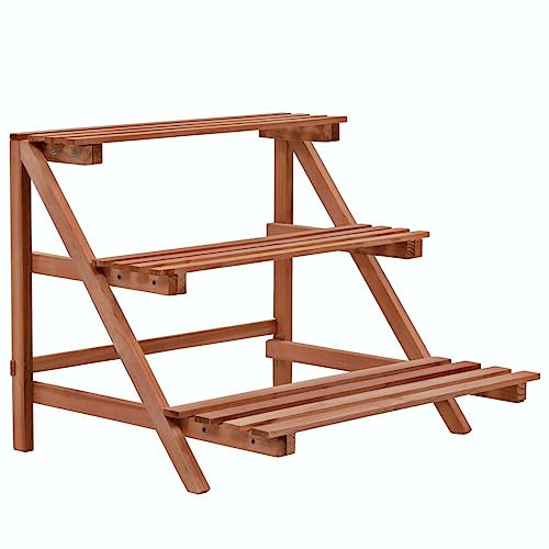 Kaloriko 3-Tier Pflanzenständer Zedernholz 48x45x40 cm braun mehrstöckig Blumen treppe Regal für Innen Balkon Terrasse platzsparend wetterfest Holz Etagere Halter für Bonsai Kräuter Orchidee