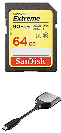 SanDisk Extreme 64GB SDXC Memory Card up to 90MB/s, Class 10, U3, V30 FFP with USB Type-C Reader for SD UHS-I and UHS-II Cards