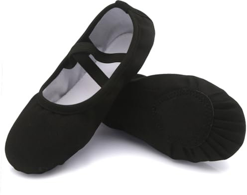 Nzcm Ballettschuhe Mädchen Flache Ballettschläppchen Damen Leicht Weich Schläppchen Kinder Ballerinas Tanz Gymnastik Schuhe mit Geteilter Ledersohle , 41 EU, Schwarz