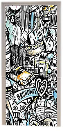A.Monamour Türtapete Selbstklebend Türfolie Türposter 3D New York Graffiti Kritzeleien Skizze Zeichnung Abstrakte Kunst Vinyl Folie Türdeko Tapete Wandbild Türaufkleber Türtattoo 77 x 200 cm