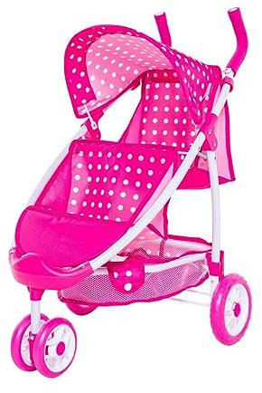 Roma Dotty Tandem-Zwillings-Doppelpuppenwagen - Pink Polka