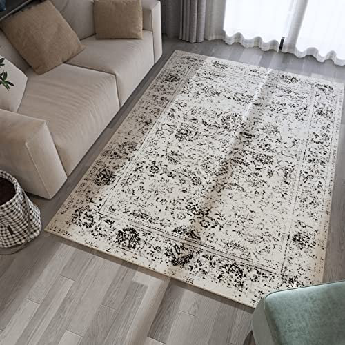 Carpeto Rugs Läufer Teppich Flur Vintage Muster - Küchenläufer, Flurläufer, Küche, Schlafzimmer - Teppichläufer in vielen Größen - Kurzflor Used Look in Grau Hellgrau, Grösse: 80 x 200 cm