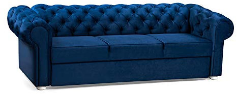 MOEBLO 3-Sitzer 3er Chesterfield Sofa mit Schlaffunktion Schlafsofa Couch für Wohnzimmer Sofagarnitur Couchgarnitur Büro Wohnlandschaft Federkern Vintage Design Avia (Dunkelblau)