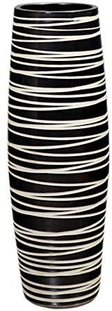 fanquare Schwarze und Weiße Twill Große Bodenvase, Handgemachte Dekorative Vase, Große Keramik Vase für Blumen, Höhe 50cm