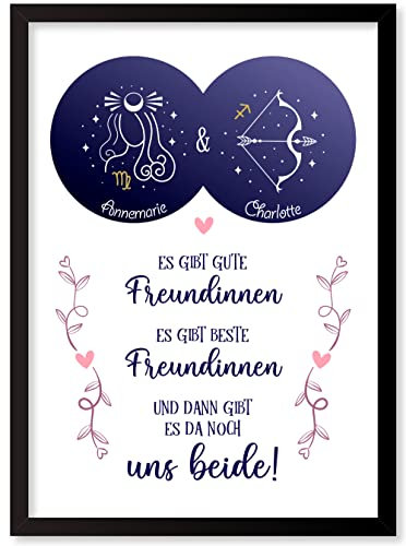 WUNDERLAND EDITION Beste Freundin Geschenk - Personalisiert mit Sternzeichen und Namen der Freundinnen - Poster, Wandbild zur Freundschaft - Hochwertiger Druck (ohne Rahmen)
