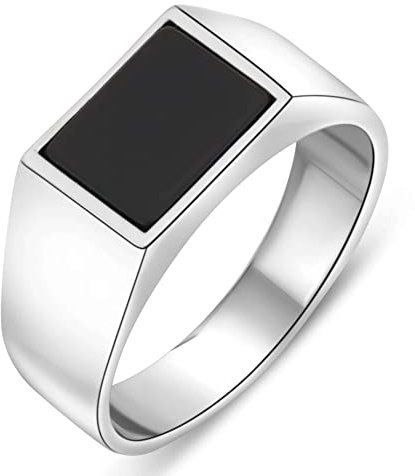 Tony Fein Siegelring Onyx Stein Schwarz für Damen und Herren Silber 925 Rhodiniert Eckig 62 (19,7 mm Ø)