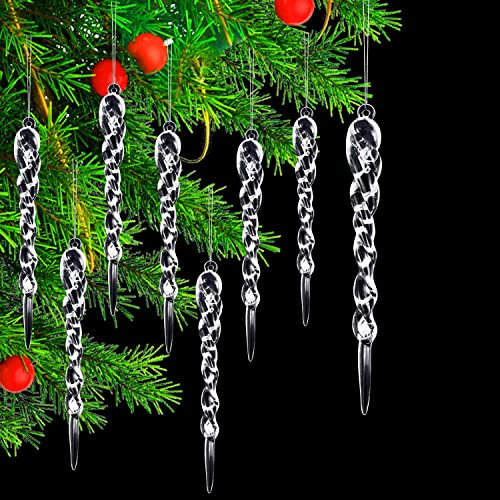 YUE QIN 24 Stück Weihnachtsbaum Eiszapfen Dekorationen Christbaumschmuck Weihnachtsbaum Anhänger Weihnachtsbaumschmuck Weinachten Party Dekoration Ornament zum Aufhängen (Transparente Farbe)