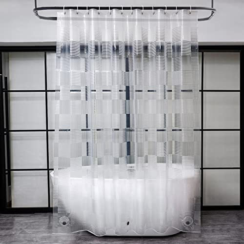 EurCross Schmal Duschvorhang 150x180 mit 3 Stärkeren Magnete Unten,Anti-schimmel Transparent 3D Geometrisch Muster, Wasserdicht Duschvorhänge für Badezimmer