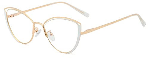 kachawoo Anti Blaulicht Brillen Frauen Optische Halbrahmen Computer Brillen Weibliche Katzenaugen Gläser Metall (white gold frame)