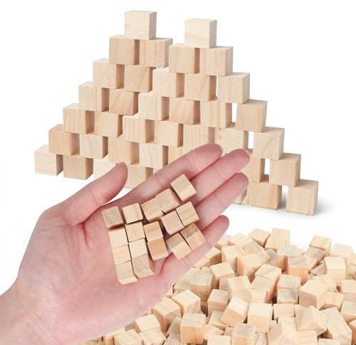 SOSMAR 300 Stück 10x10x10mm Blanko Würfel Bastel Holz Holzwürfel 1cm Holzklötzchen zum Basteln, Natürliche Holzblöcke Holzrohlinge zum Bemalen, Holz Deko, Puzzles, Zahlen, DIY Handwerk etc.