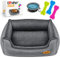 Lovpet® Hundebett Hundekissen Hundekorb Chiller, Inkl. Napf + 3X Kauknochen, Hundesofa Kissen für Kleine, Mittelgroße & Große Hunde, Bezug abnehmbar und waschbar, L 90 x 75 x 25 cm Grau