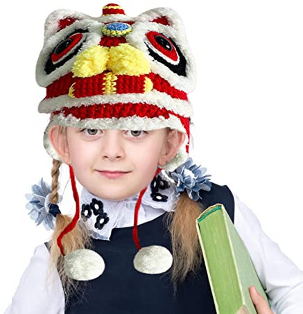 Povanjer Bonnet en peluche signe du zodiaque chinois - Caricature de lion de style chinois - Chapeau rouge de danse | Ornements de maison durables pour la décoration murale, cadeaux de Feng Shui de