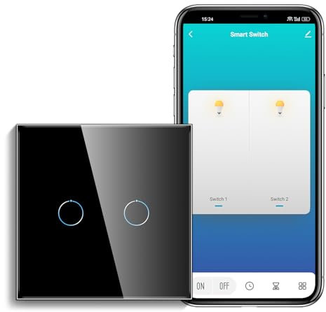 CNBINGO Smart Touch Light Switch with Glass Wall Plate and LED Backlight, No Neutral Wire Required, Works with Alexa, Google Assistant, Timing or Schedule