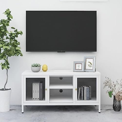 SKM TV-Schrank Weiß 105x35x52 cm Stahl und Glas, Weight: 20.98 kg, 336059