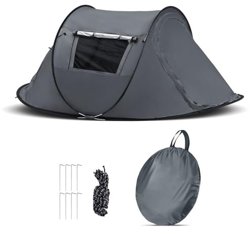 CLIPOP Camping Zelt, Pop Up Zelt 1-3 Personen, Strandzelte Wasserdicht Sonnenschutz, Familie Zelt, Tragbares Leichtes Kuppelzelt für Outdoor Camping, Wandern (grau, 245 * 145 * 100 cm)