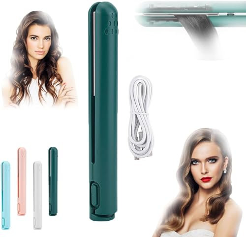 Mini Dual-Purpose Curling Iron - 2 in 1 Hair Straightener and Curler, Portable USB Plug-in Small Ceramic Iron for Short and Long Hair
