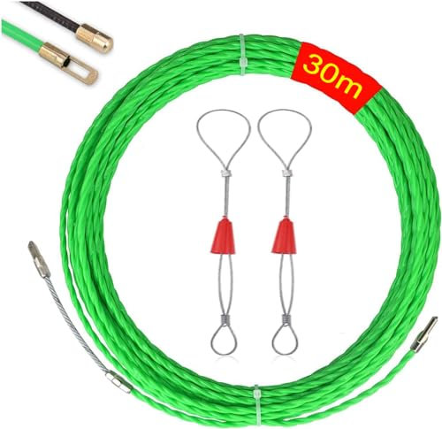 EIKEJI Guia Pasacables 30M, Enhebrador de Alambre Electrico Diámetro 4.5 mm, Guia Pasacables Dispositivo con 2 Muelle de Guía, Guia Pasacables Trenzada para la Colocación de Cables