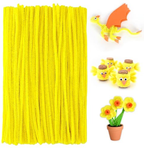 jijAcraft 6MM Gelb Pfeifenreiniger, 30CM Pfeifenputzer zum Basteln, 100 Stück Biegebruchs Chenilledraht für DIY Basteln, Dekorieren