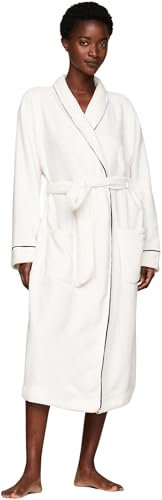 Tommy Hilfiger Damen Bademantel Fleece Robe mit Taschen, Weiß (Ivory), L