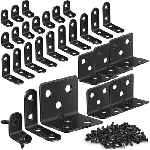 25 Stk L-Füße für Regale, 3 Größen, Ecke Verstrebung Metall L-Füße, robust und rostfest für Möbelreparaturen mit 82 Stk Schrauben,montierbare Verstrebung, schwarz