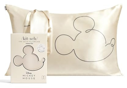 Mickey/Minnie x Kitsch Satin Pillowcase with Zipper - Softer Than Silk Pillow Cases for Hair & Skin Cooling Pillow Cases Covers | Satin Pillow Cases Standard Size (Mr. Mouse, 1 Pack)