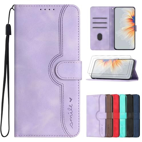 xinyunew Cover per Samsung Galaxy S24 FE + 2 Pezzi Vetro Temperato Case, Custodia Premium in PU, Chiusura Magnetica Flip Telefono Case per Samsung Galaxy S24 FE (lilla)