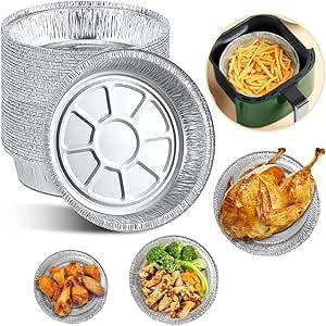 50PCS 6 Inch Round Foil Trays,Disposable Aluminum Foil Plates Round Tin Foil Pie Pans,Pie Plate Foil for Air Fryers Baking Cooking Storage Roasting (7 inch)
