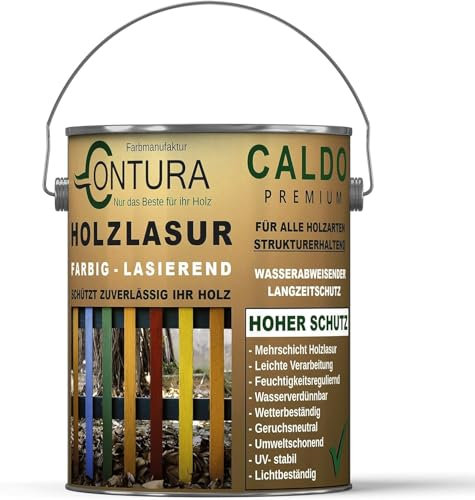 Contura Holzlasur 2,5 Liter Langzeitschutz Lasur + Pinsel Holz Außen Dauerschutzlasur Holzfarbe (Karamell - 10.13)
