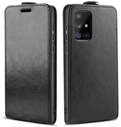 LBH Handy Hülle für Samsung Galaxy A71 mit Kartenfach Vertical Flip Magnet Cover Case Flip Klapphülle Magnetverschluss Schwarz