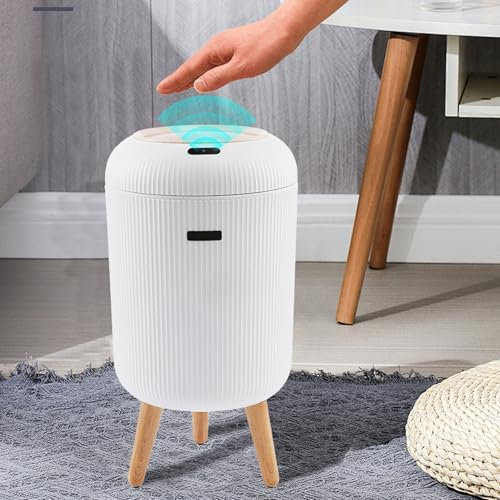 2.5 Gallon/10L Smart Touchless Bathroom Bin with Lid Electric Automatic Waterproof Bedroom Mini Trash Can with Legs Sensor Slim Smart Trash Can for Living Room,Kitchen,Office(White)