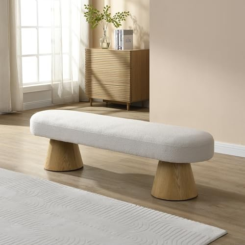 Christopher Knight Home Manila 64 Oval Dining Bench, Boucle Ottoman Bench, Large Dining Chair, Entryway Bench, Comfort Long Footstool for Living Room Dining Room, No Assembly Needed, Beige