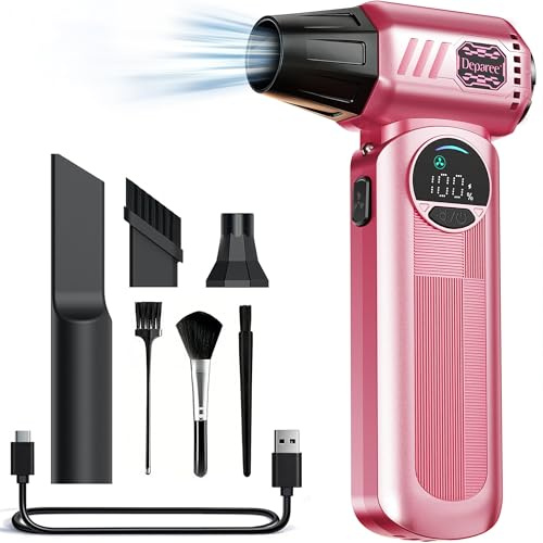 Compressed Air Duster, 150000RPM Electric Air Duster with 6 Nozzles, Adjustable Speed, LED Light & 8000mAh Battery, Rechargeable Cordless Turbo Air Blower for Keyboard, PC, Car &Home Cleaning