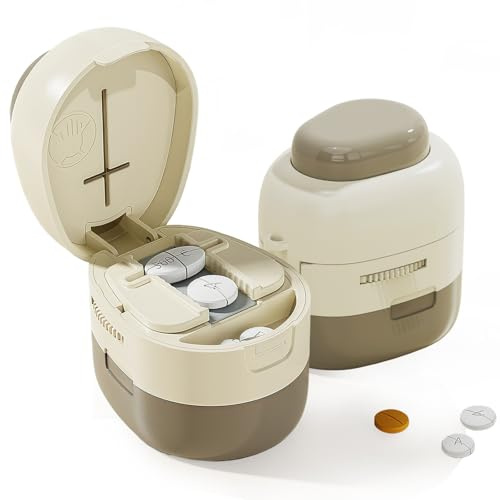 Biigdan Réglable Coupe Comprimé,Convient à toutes les tablettes,1/2 1/4,Portable Coupe Medicaments avec Pilulier,Coupe Fourche avec Lame Dissimulée Acier Inoxydable pour voyages,bureau,vie quotidienne