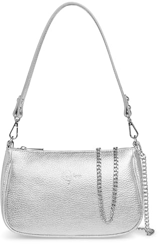 Caspar Leder Umhängetasche Damen Schultertasche Echtleder Crossbody Bag mittelgroß Handtasche mit Schultergurt und Kettenriemen - PREMIUM LINE - Modell No.850 - Made in Italy